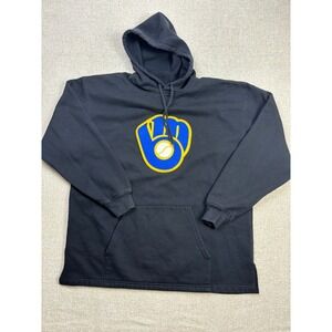 Milwaukee Brewers Mens Black Ball-In-Glove Logo Pullover Hoodie Sweatshirt MLB